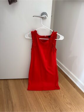 Ann Taylor Orange Sleeveless Ruffle-Shoulder Dress